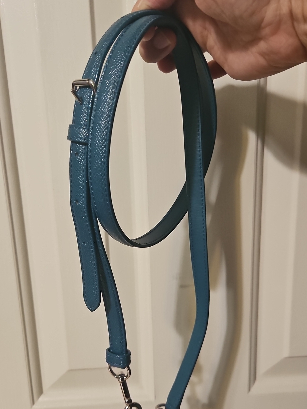 Coach EUC Teal Leather Adjustable Crossbody Strap with Silver Hardware